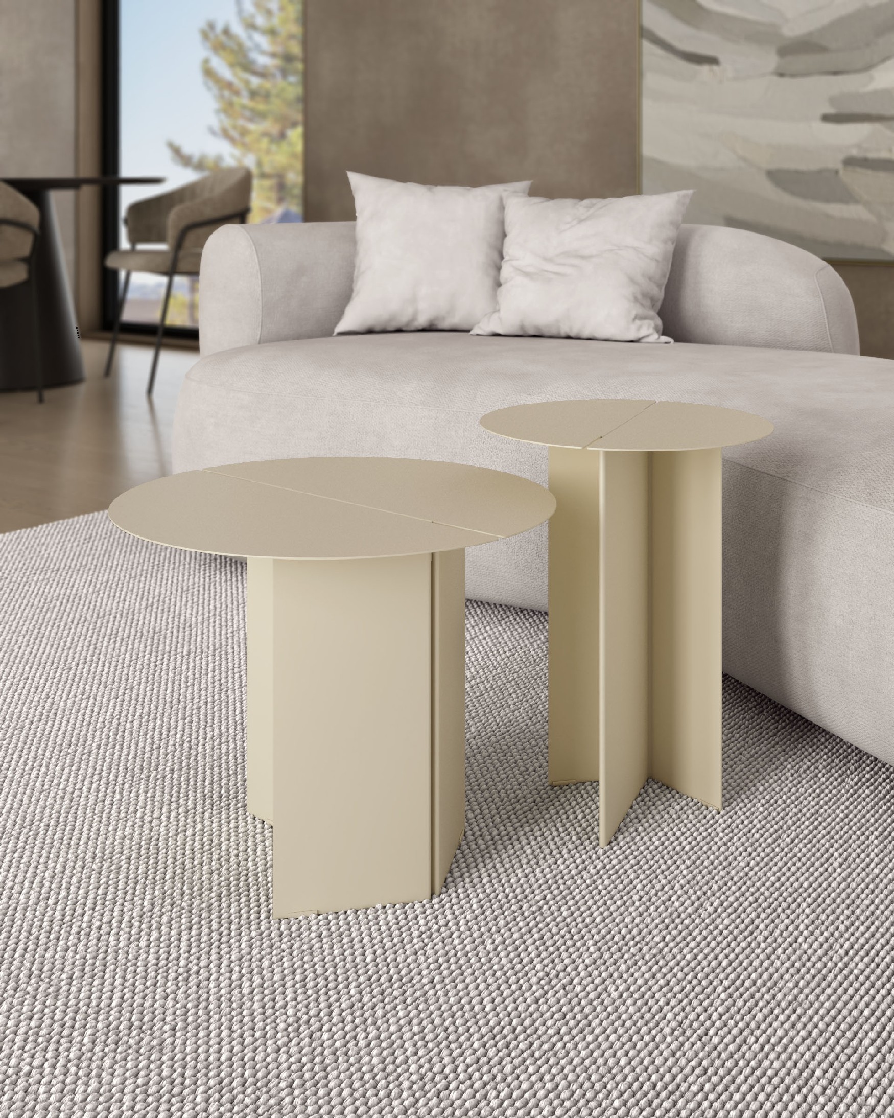 Beige lacquered round Linux metal side table Ø 50 cm