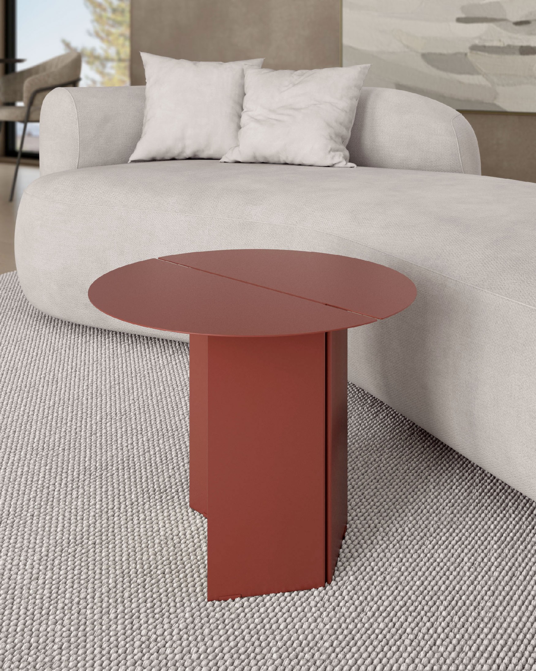 Table d'appoint ronde Linux en métal laqué grenat Ø 50 cm