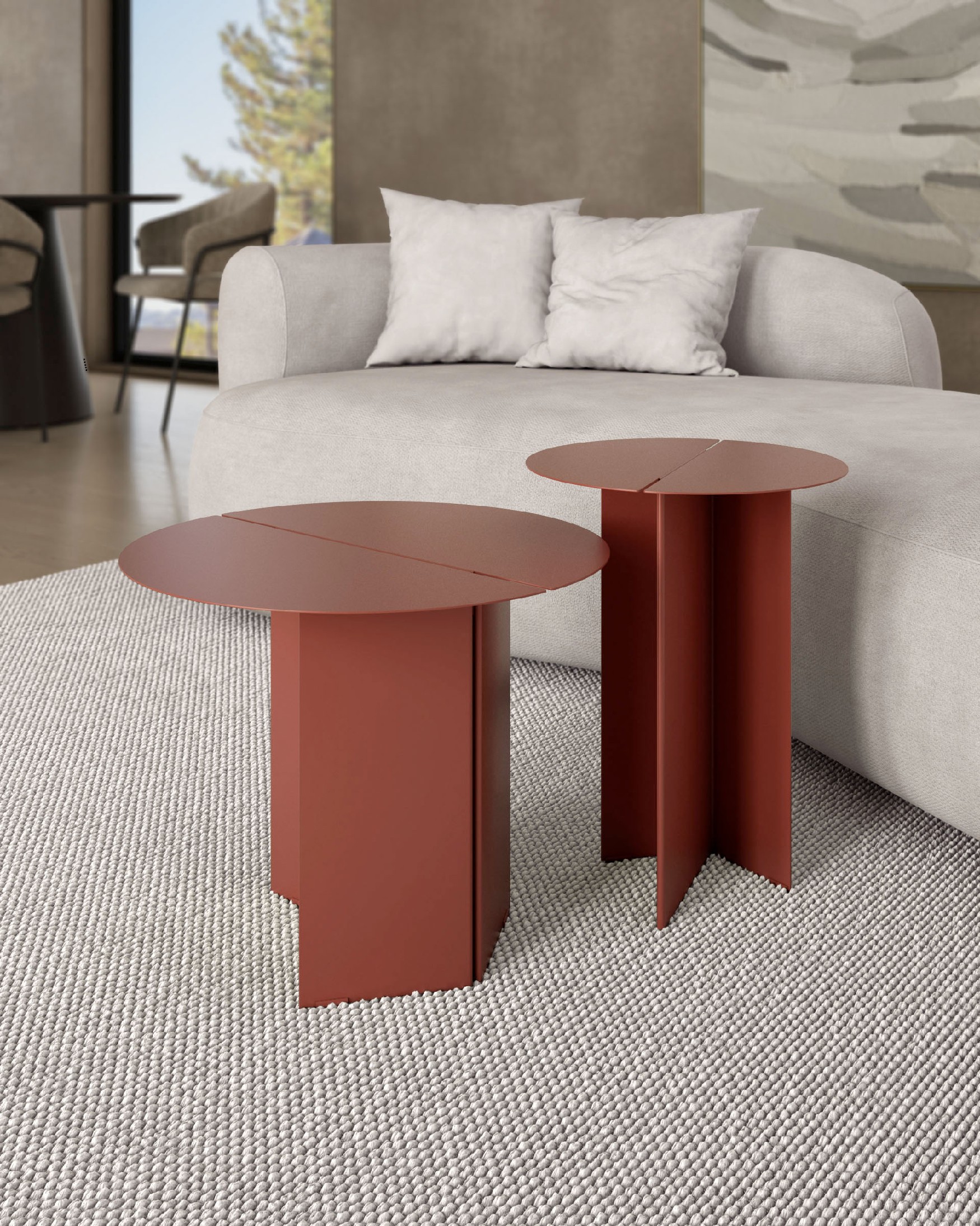 Table d'appoint ronde Linux en métal laqué grenat Ø 50 cm