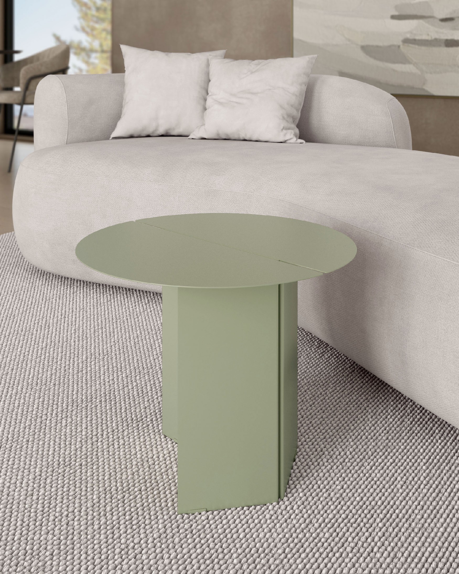 Round auxiliary table Linux made of lacquered khaki metal Ø 50 cm