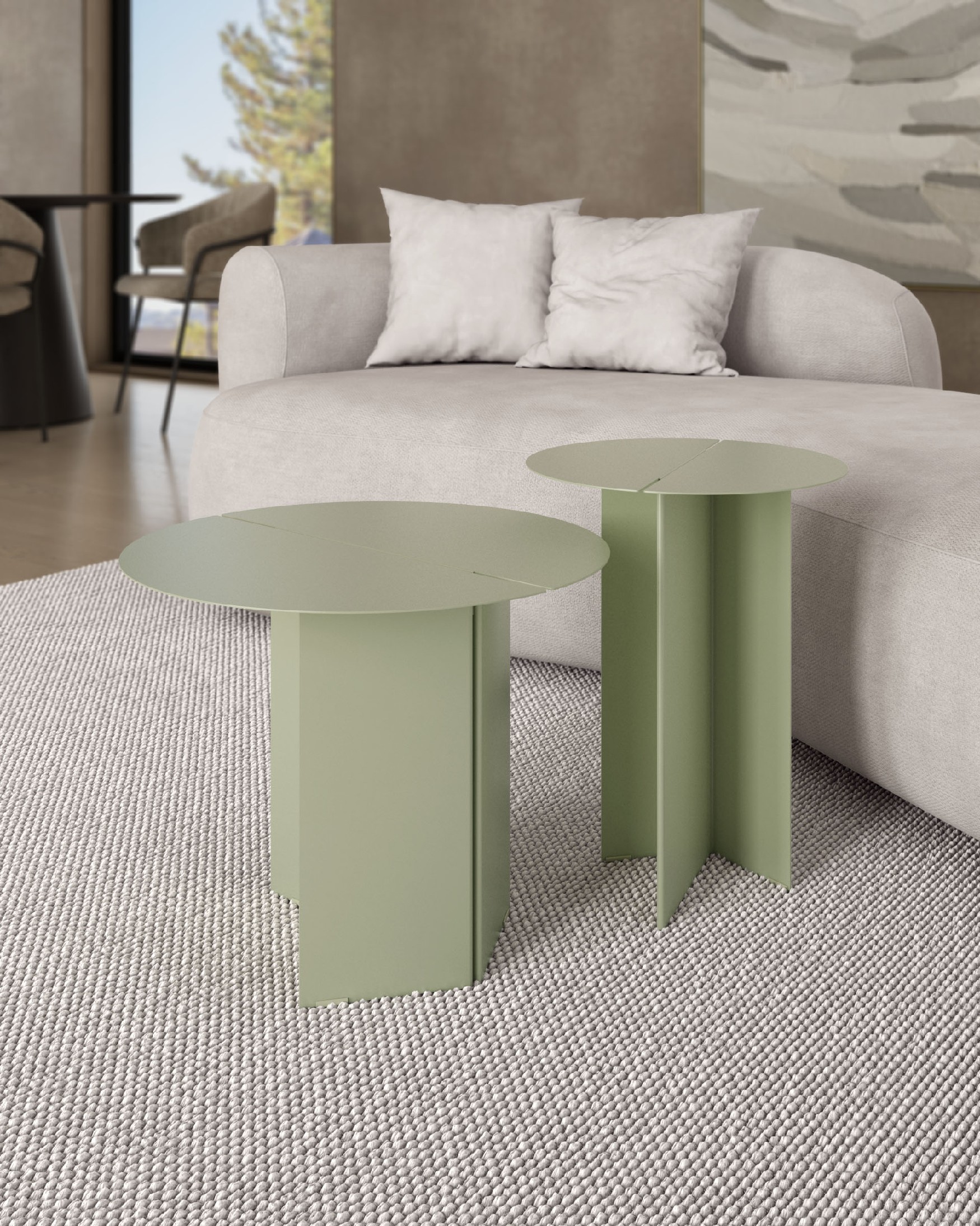 Round auxiliary table Linux made of lacquered khaki metal Ø 50 cm