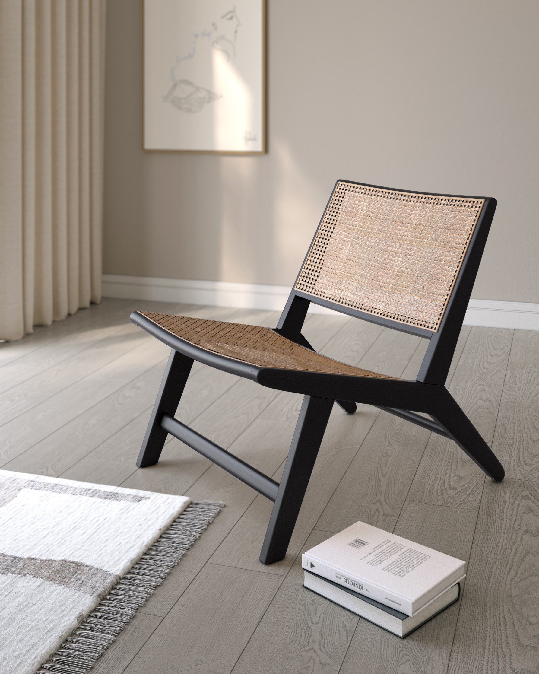 Liria armchair made of rattan with a black ash finish
