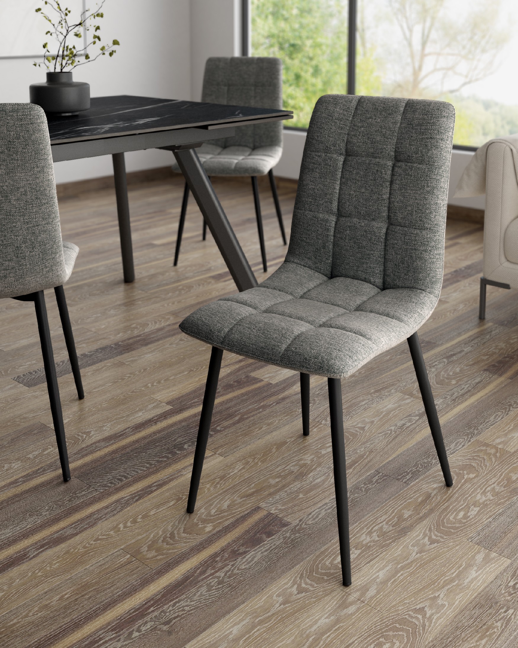Silla Lisboa con tapizado gris-10 y patas metálicas negras