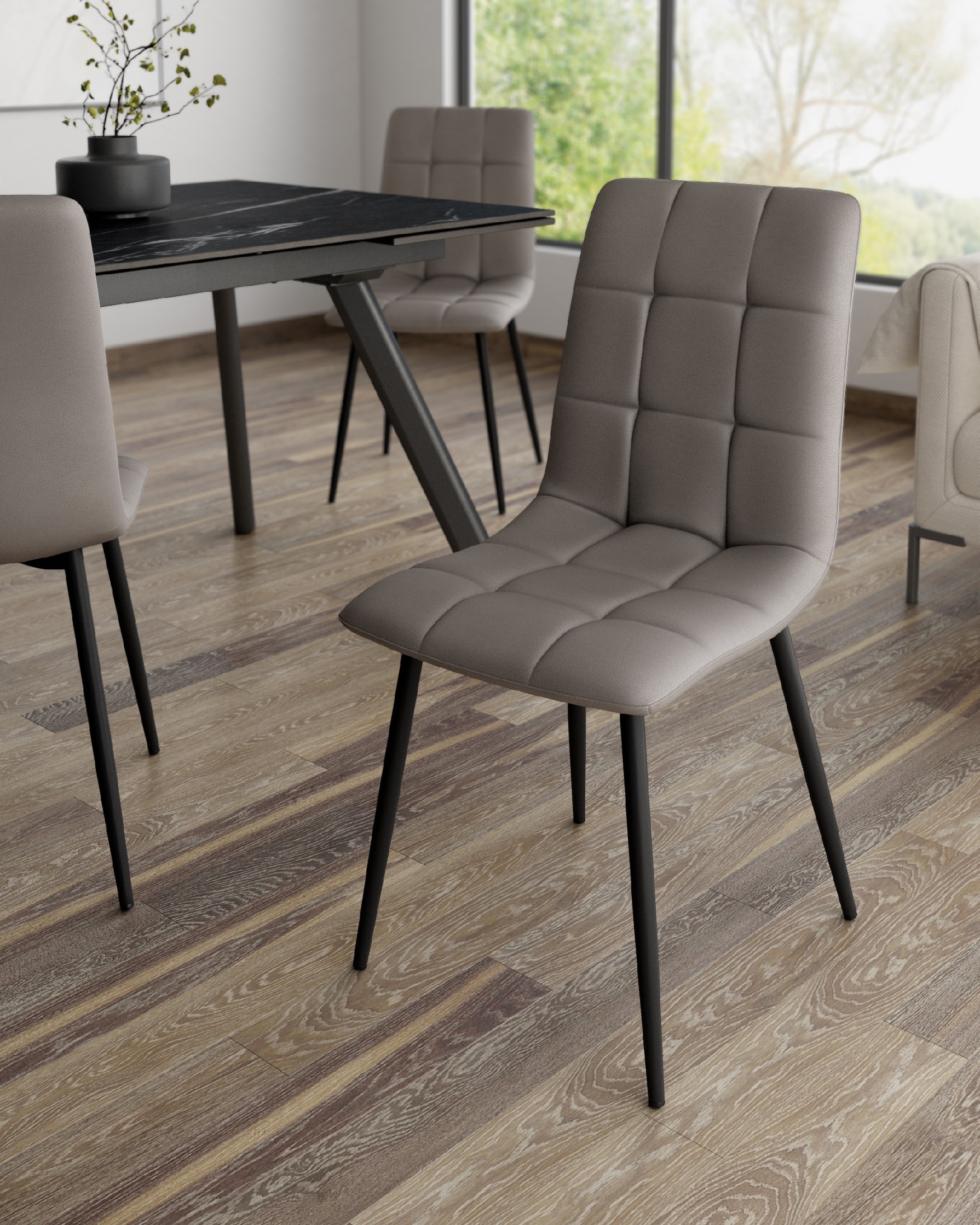 Chaise Lisboa avec revêtement gris-99 et pieds métalliques noirs
