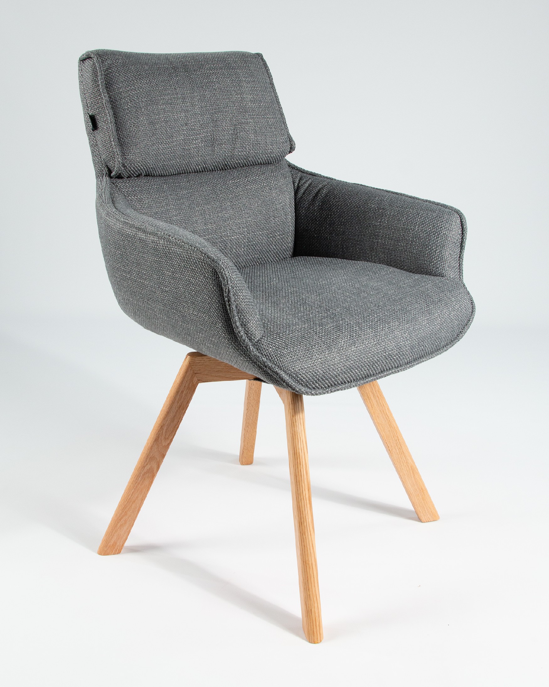 Liverpool chair with gray upholstery and wooden legs