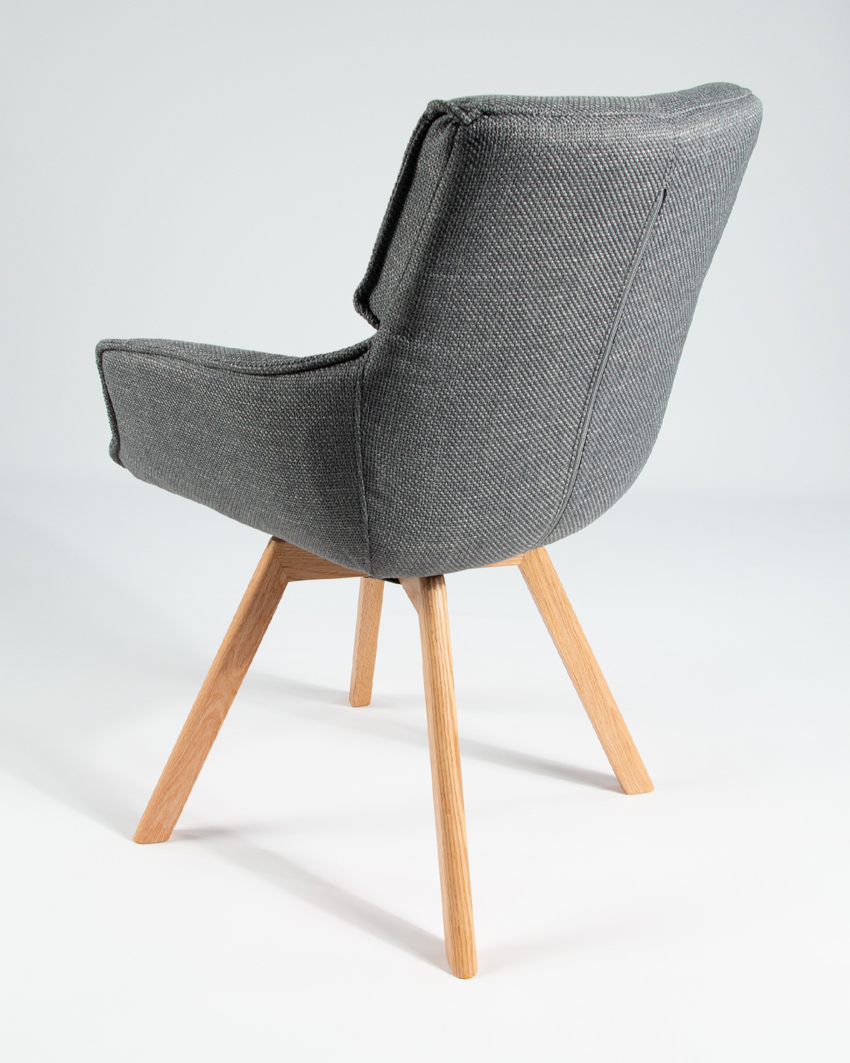 Liverpool chair with gray upholstery and wooden legs