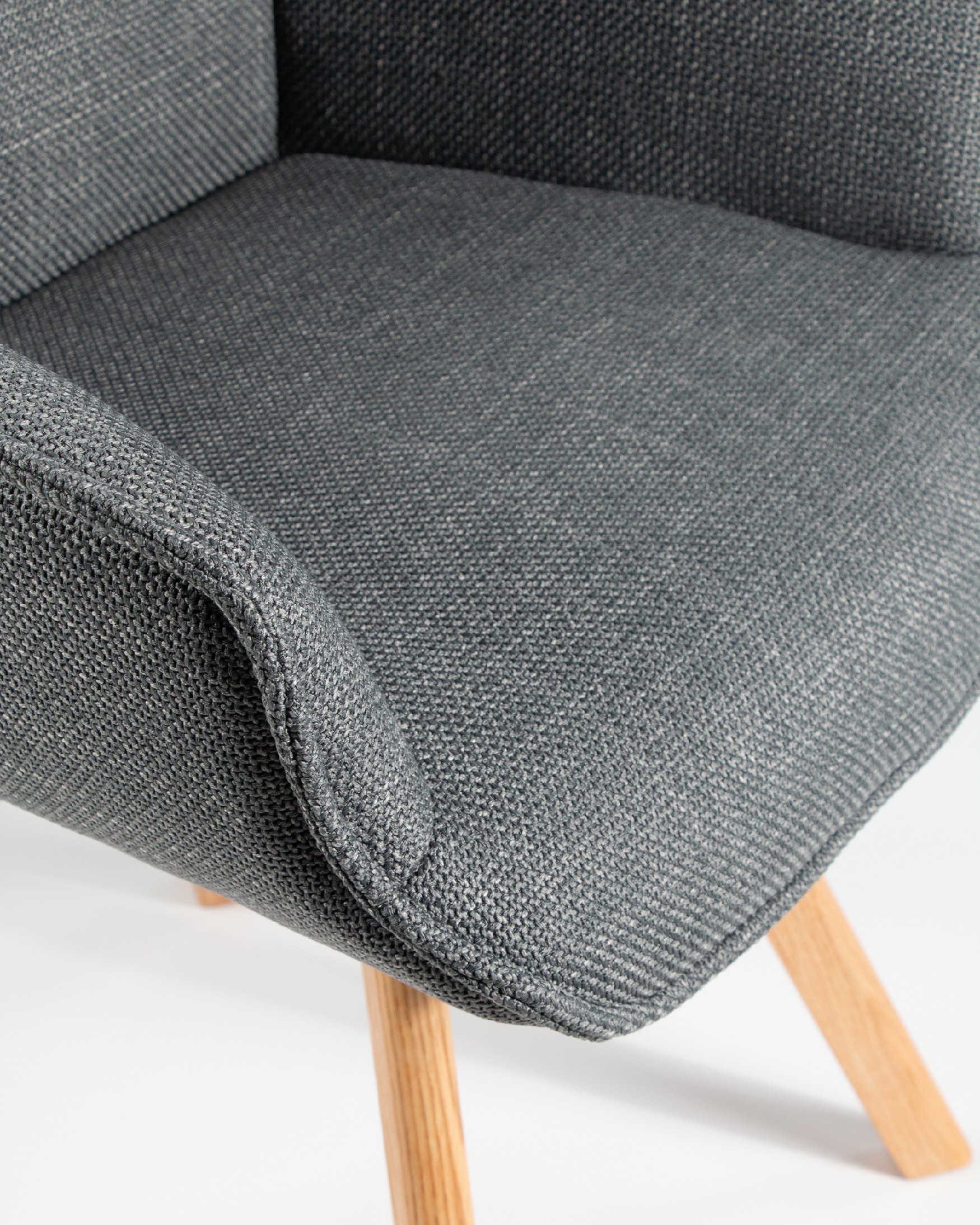 Liverpool chair with gray upholstery and wooden legs