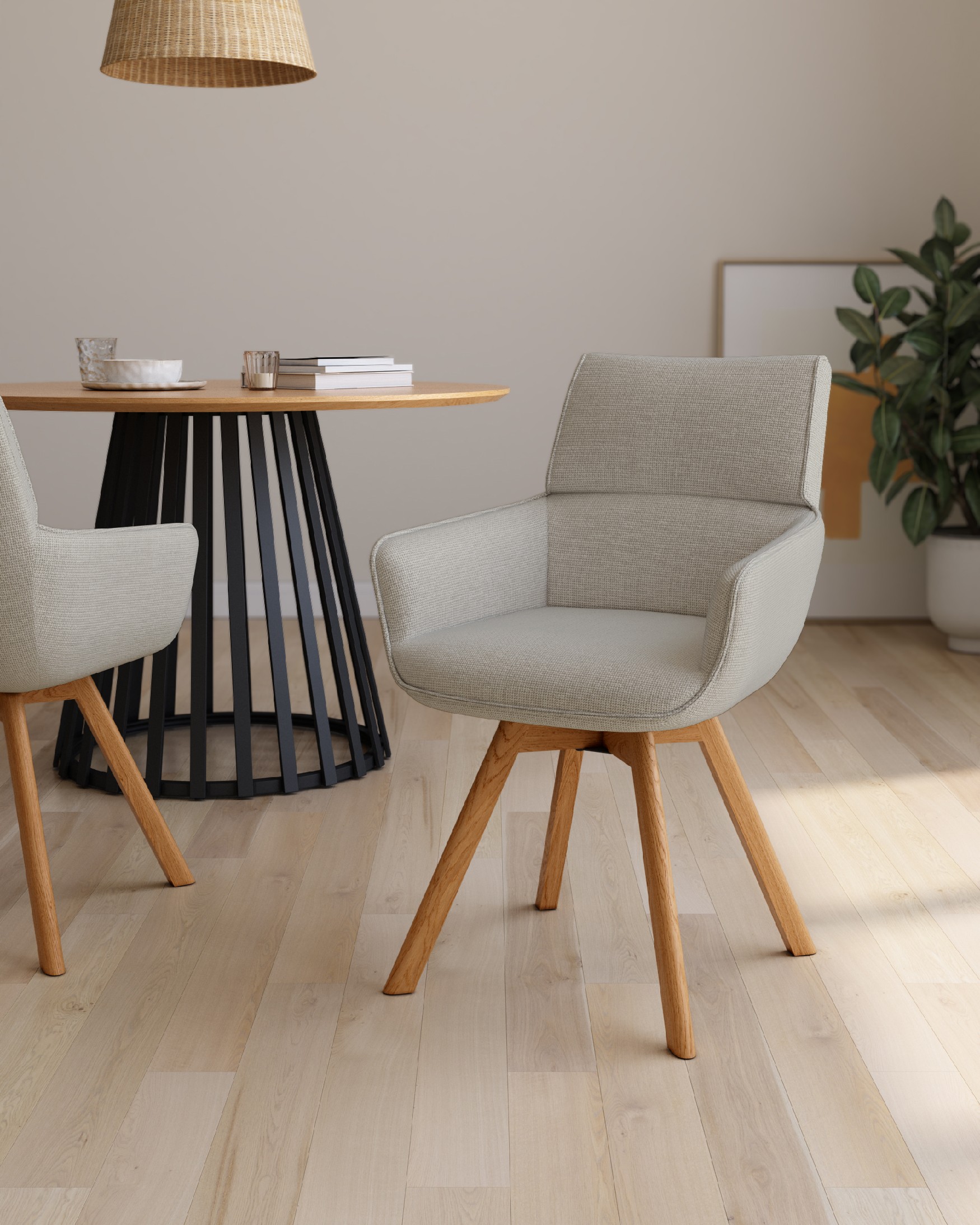 Silla Liverpool con tapizado perla y patas de madera