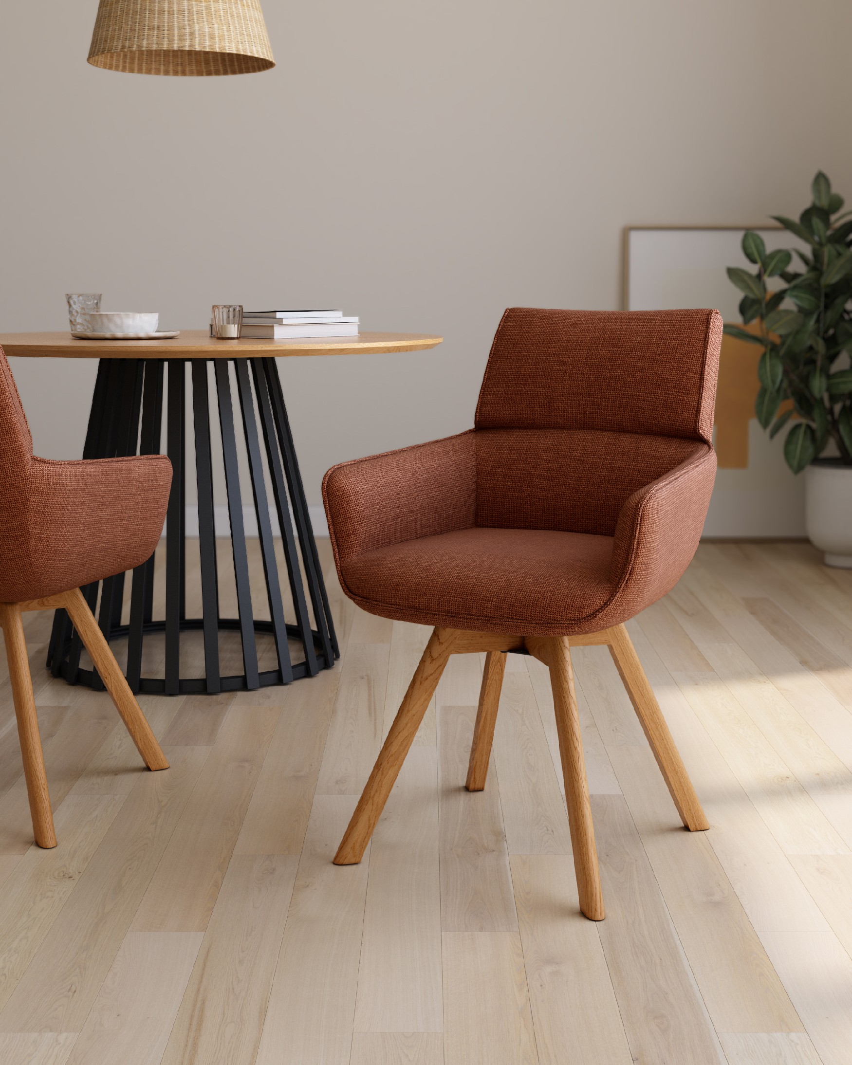 Silla Liverpool con tapizado terracota y patas de madera