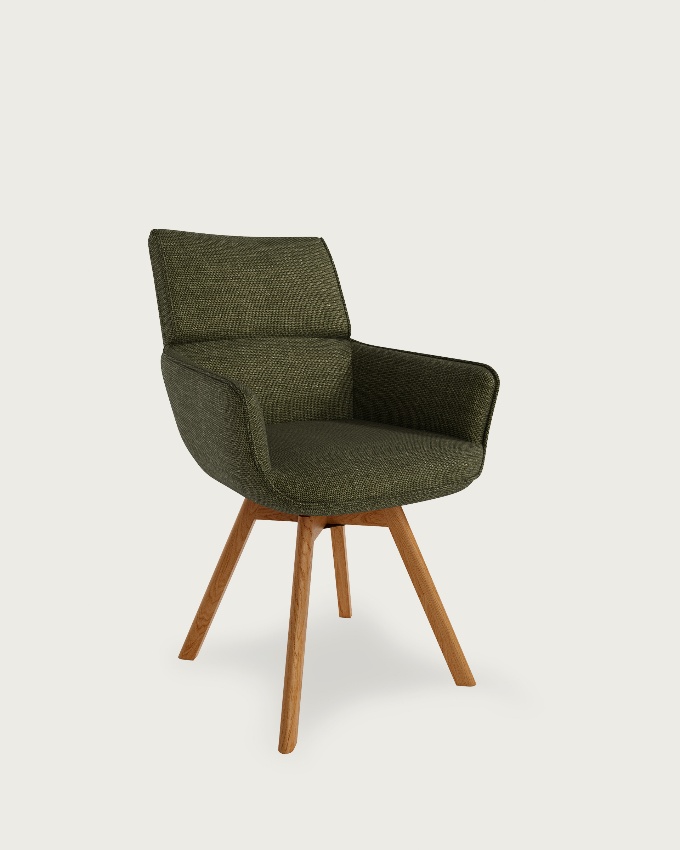 Silla Liverpool con tapizado verde y patas madera