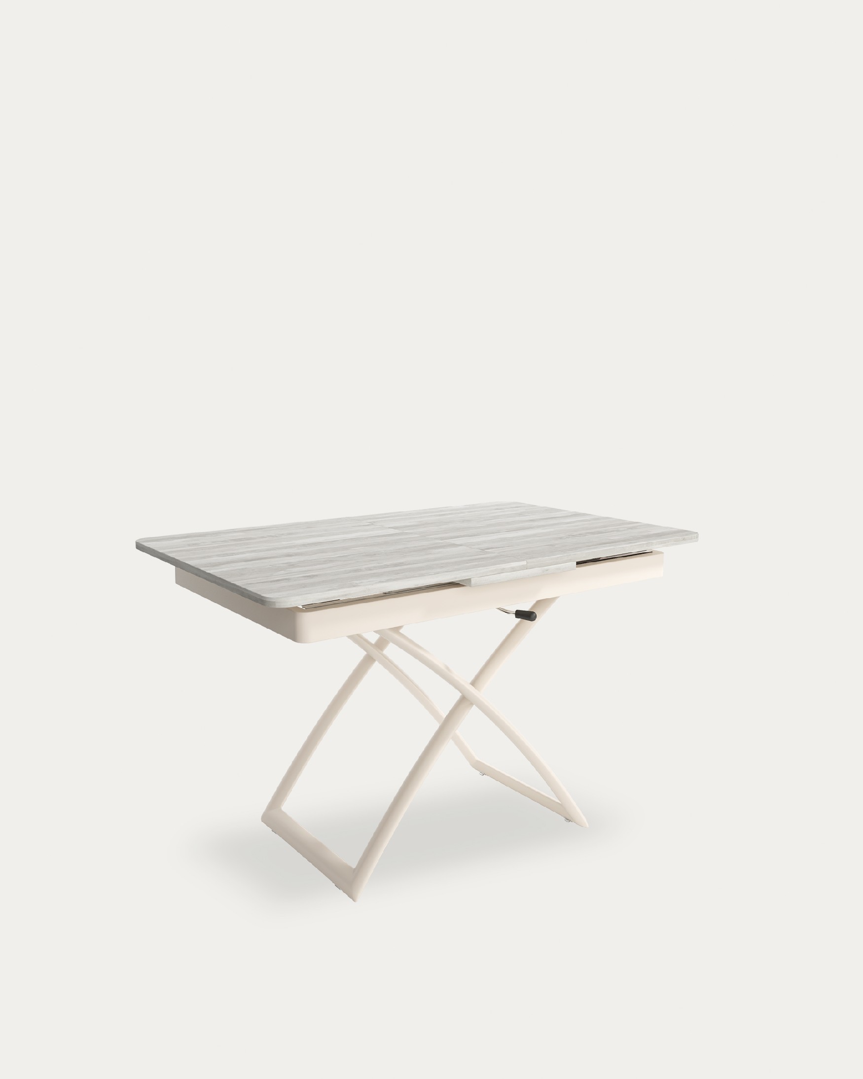 Mesa Llanes elevable convertible con acabado de melamina artic y estructura metálica marfil 120/150 x 75 cm