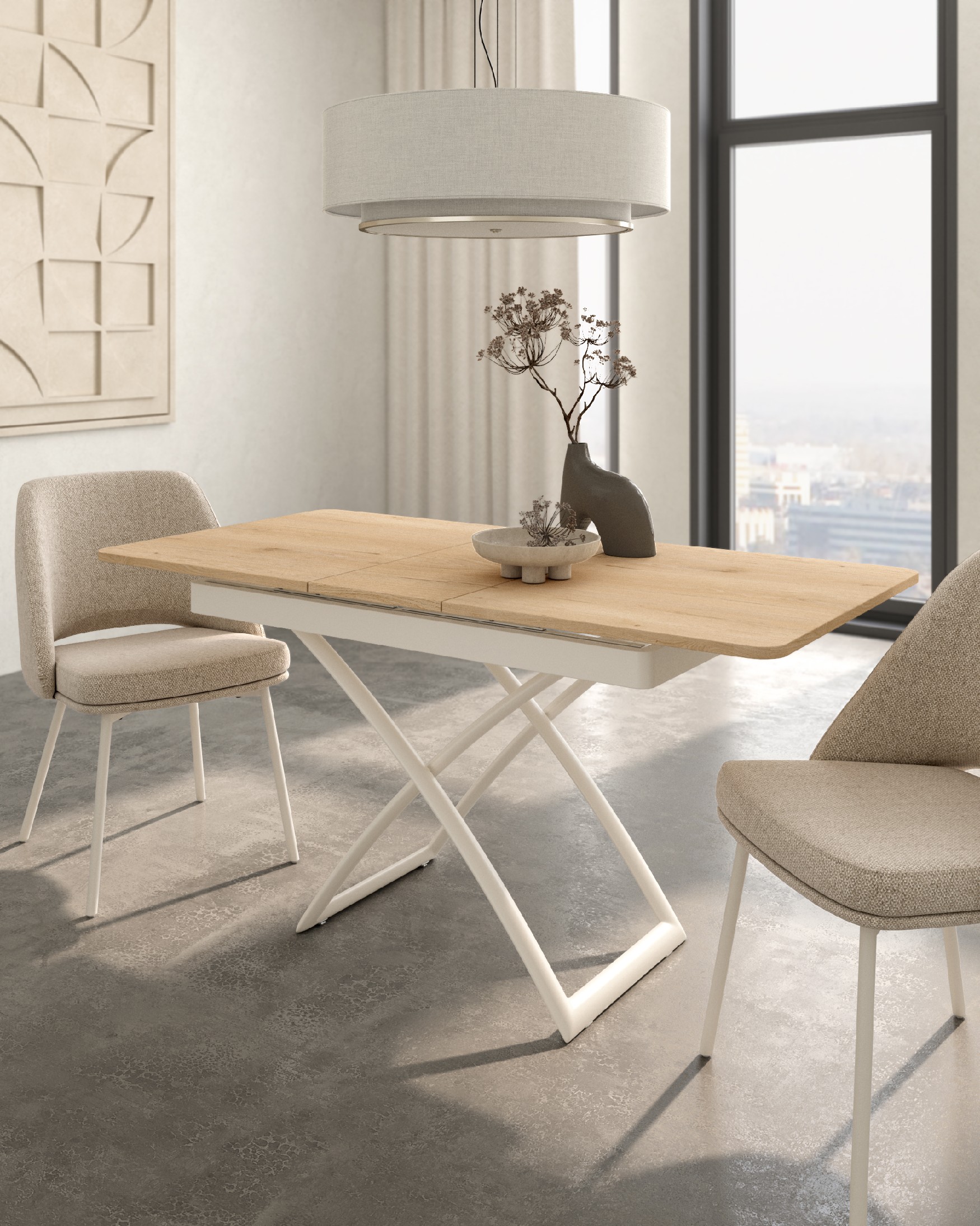 Table Llanes liftable convertible with colonial oak melamine finish and ...