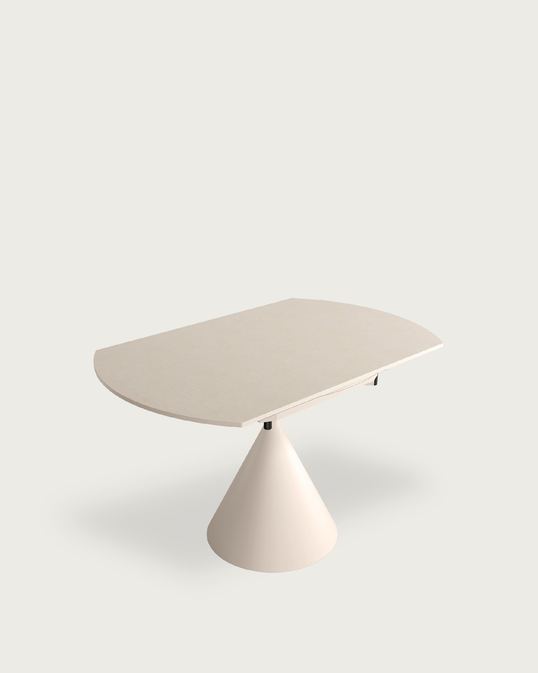Round extendable rotating table Loira with sandy porcelain finish and ivory metal leg 120 x 80 cm / Ø 120 cm