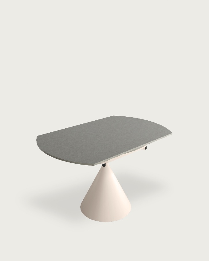 Round extendable rotating Loira table with porcelain finish and ivory metal leg 120 x 80 cm / Ø 120 cm