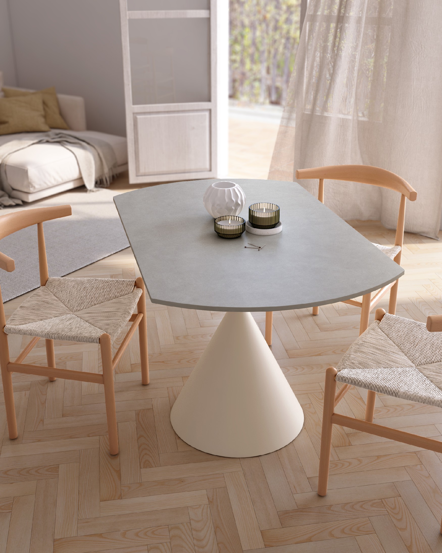 Round extendable rotating Loira table with porcelain finish and ivory metal leg 120 x 80 cm / Ø 120 cm