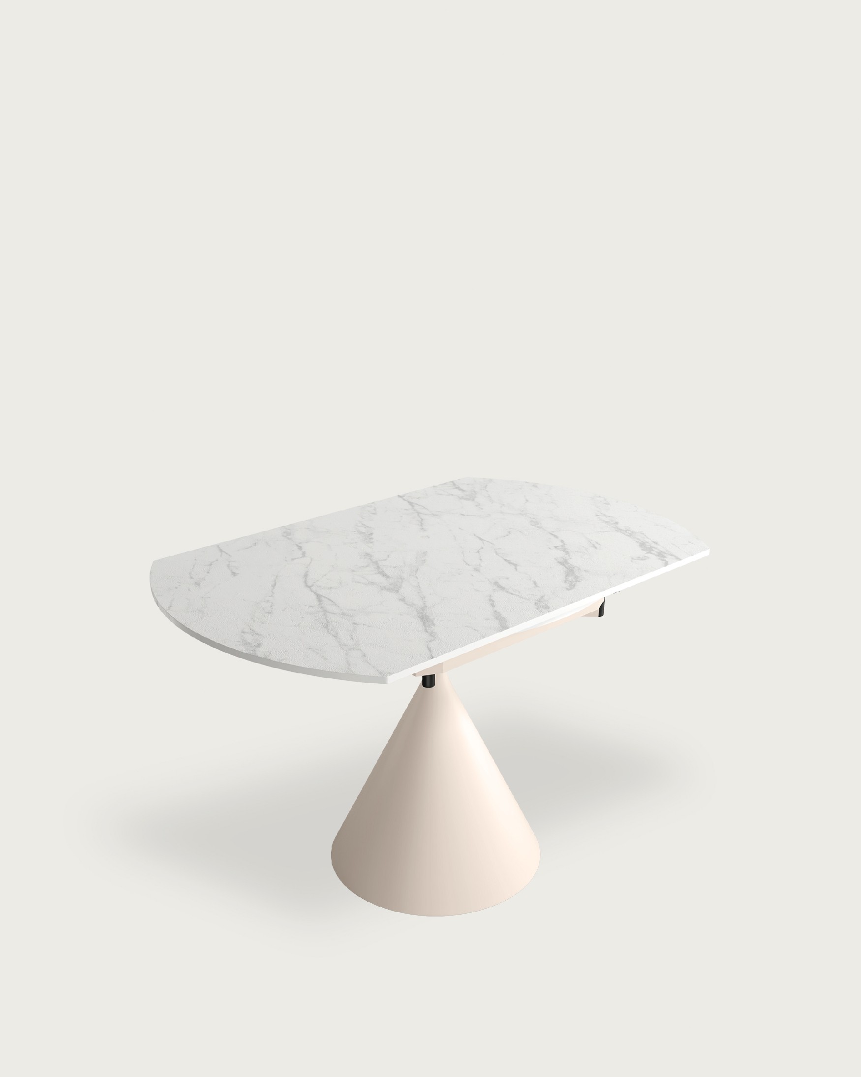 Round extendable rotating Loira table with porcelain Carrara finish and ivory metal leg 120 x 80 cm / Ø 120 cm