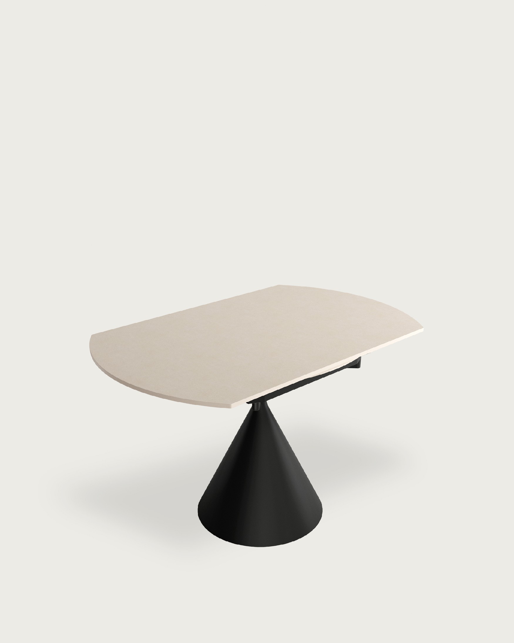 Round extendable rotating Loira table with sandy porcelain finish and black metal leg 120 x 80 cm / Ø 120 cm