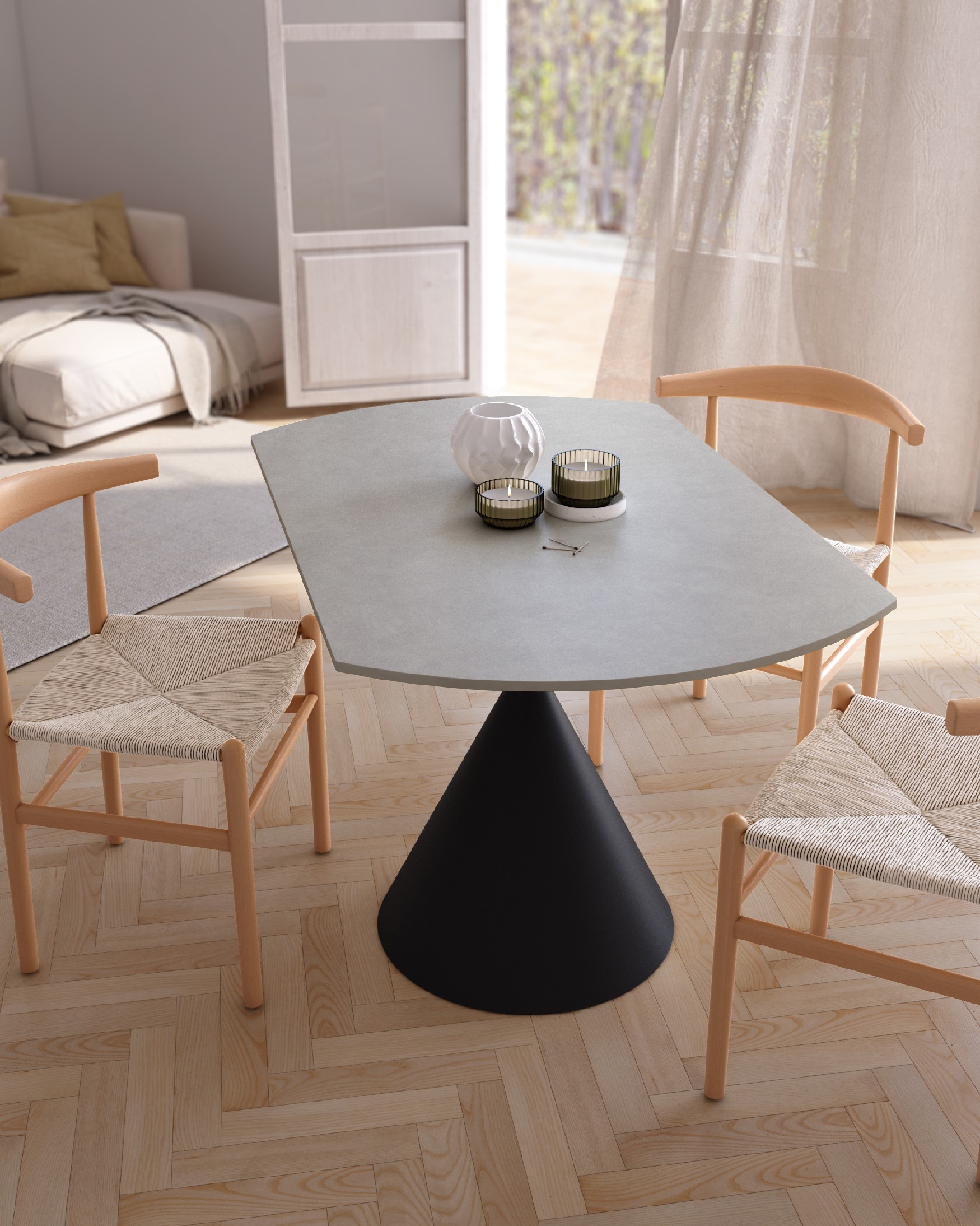 Round extendable rotating Loira table with porcelain finish and black metal leg 120 x 80 cm / Ø 120 cm