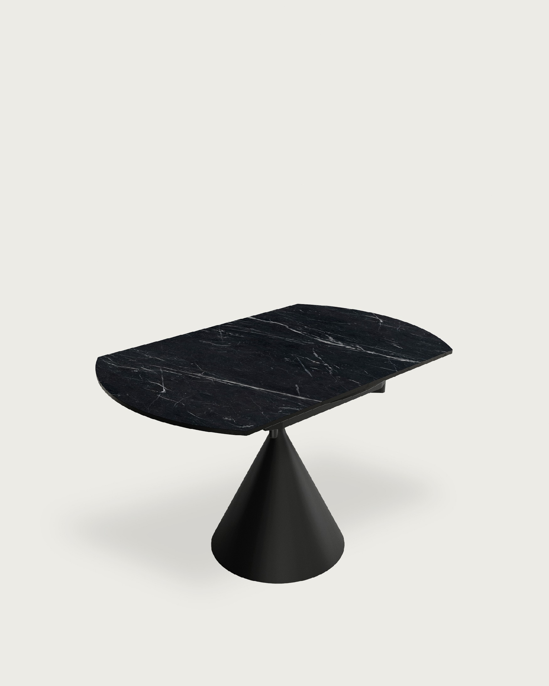 Round extendable rotating Loira table with marquina porcelain finish and black metal leg 120 x 80 cm / Ø 120 cm