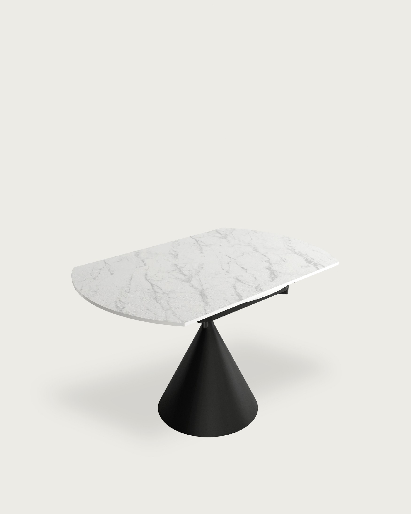 Round extendable rotating Loira table with Carrara porcelain finish and black metal leg 120 x 80 cm / Ø 120 cm