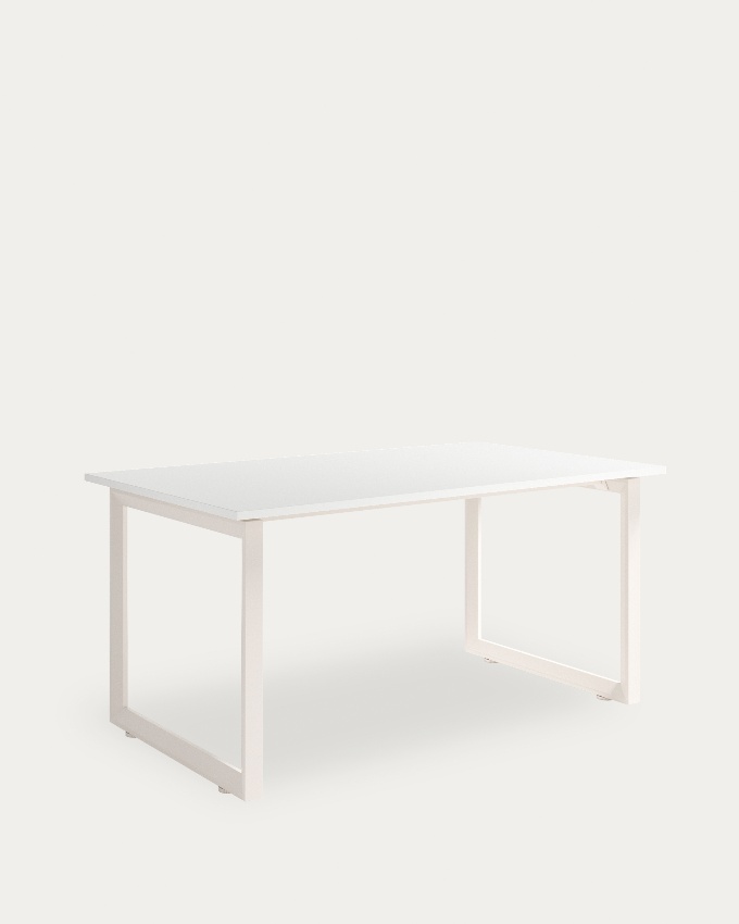 Table Loop with straight corners white soul melamine finish and ivory metal structure 140 x 90 cm