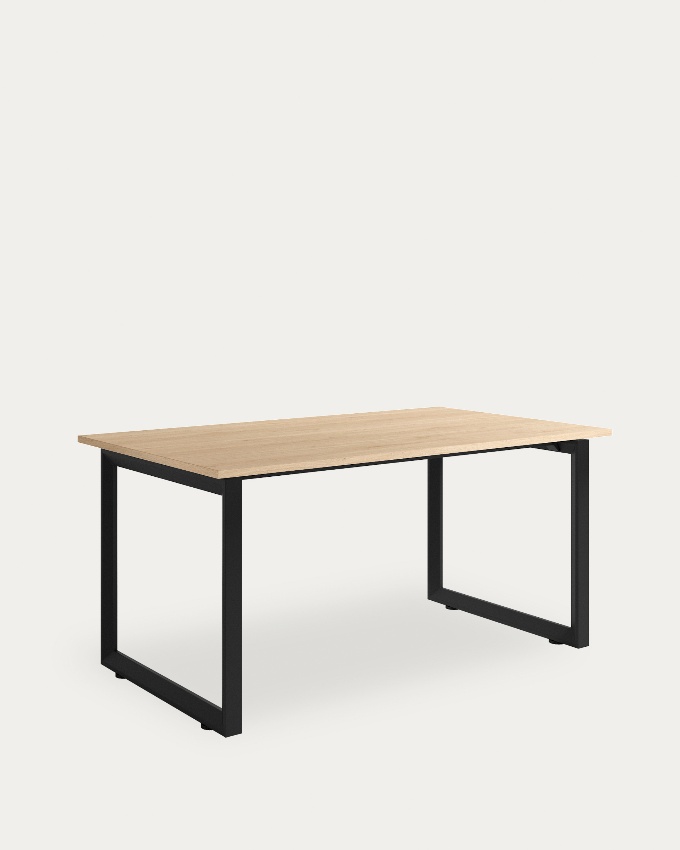 Loop Table with straight corners collet oak melamine finish and black metal structure 140 x 90 cm