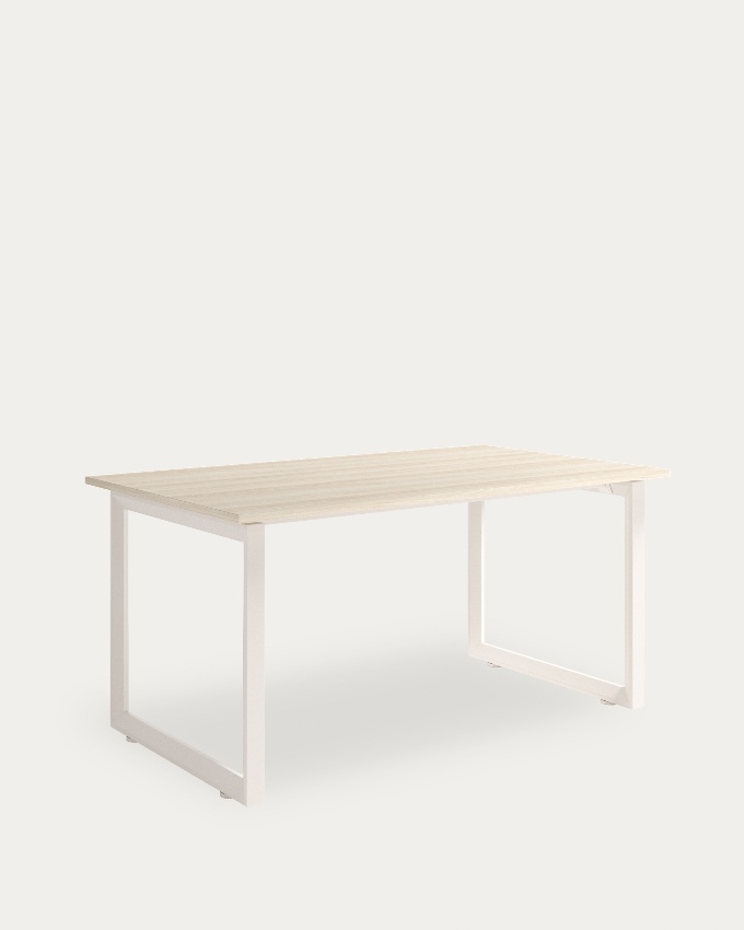 Loop Table with straight corners melamine elm finish and ivory metal structure 180 x 90 cm