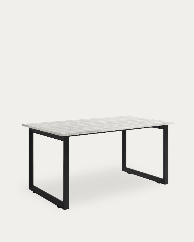 Table Loop avec coins droits finition mélamine artic et structure métallique noire 200 x 90 cm