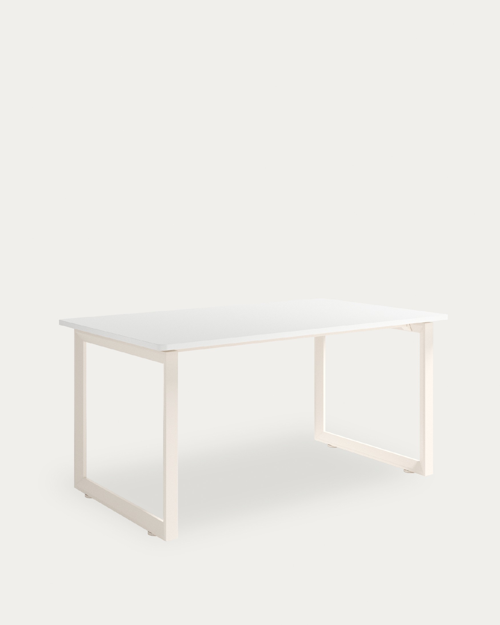 Table Loop avec coins arrondis finition en mélamine blanc extra et structure métallique ivoire 140 x 90 cm