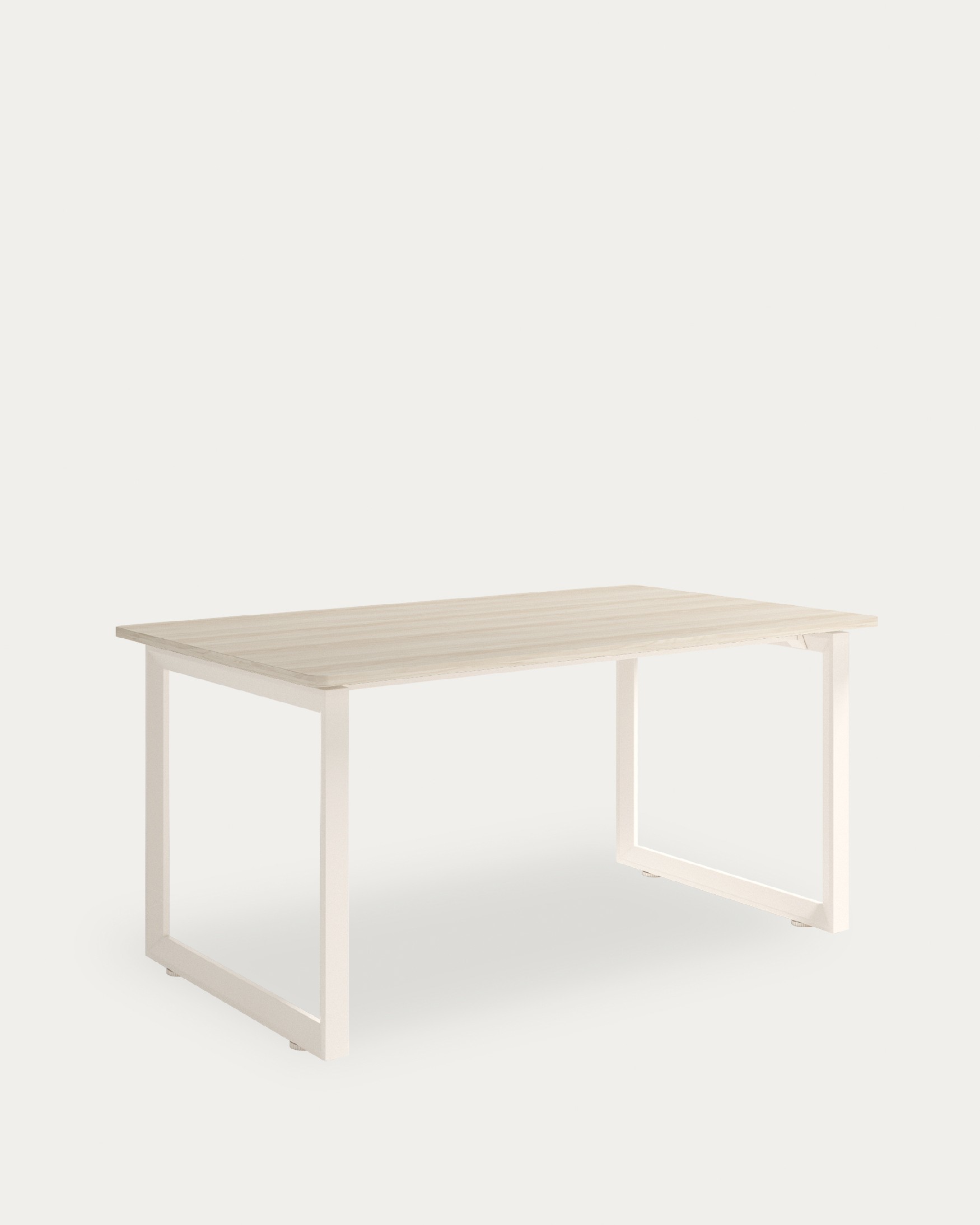 Mesa Loop con esquinas curvas acabado de melamina olmo y estructura metálica marfil 140 x 90 cm