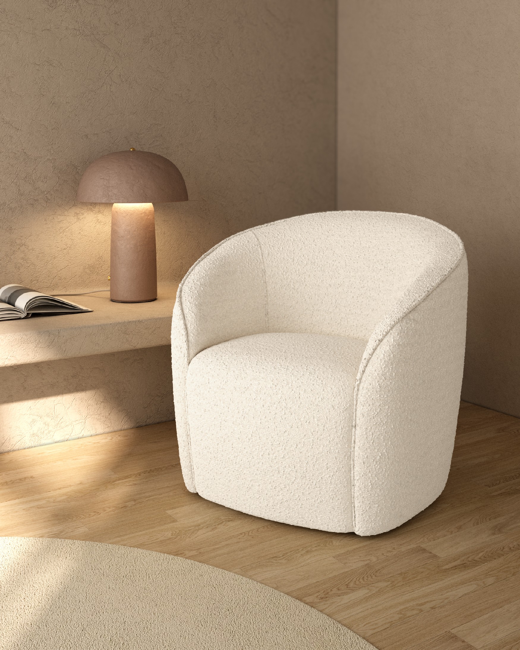 Loto armchair with lamb color upholstery