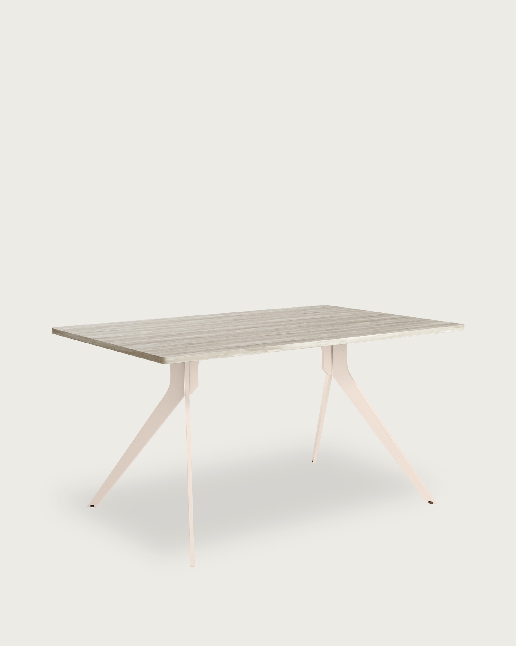 Iseo table with rounded edges, artic melamine top and ivory metal legs, 160 x 90 cm