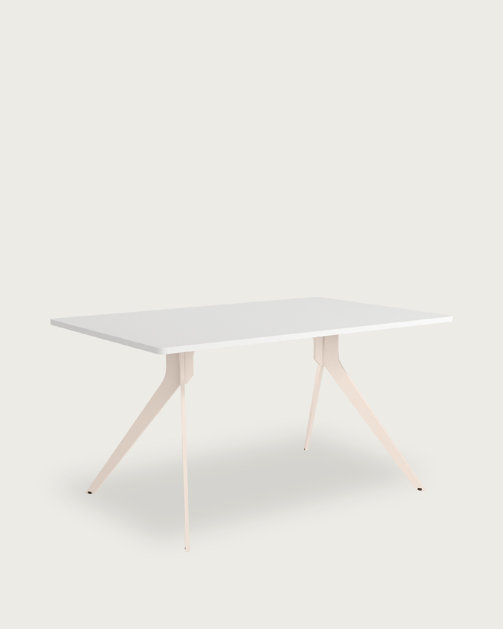 Iseo table with rounded edges, extra white melamine top, and ivory metal legs 140 x 90 cm
