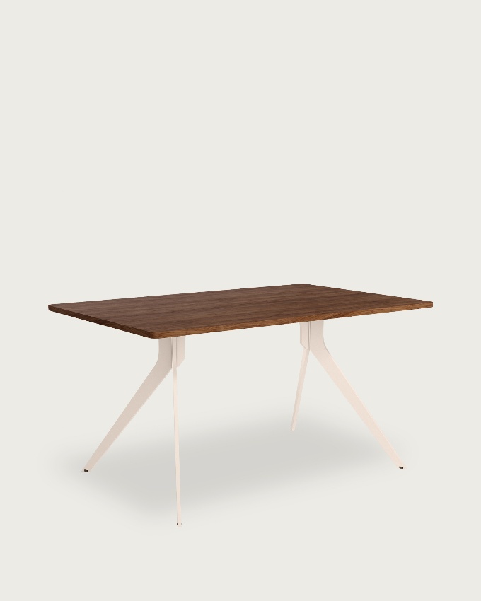 Iseo table with rounded edges made of Java melamine and ivory metal legs 140 x 90 cm