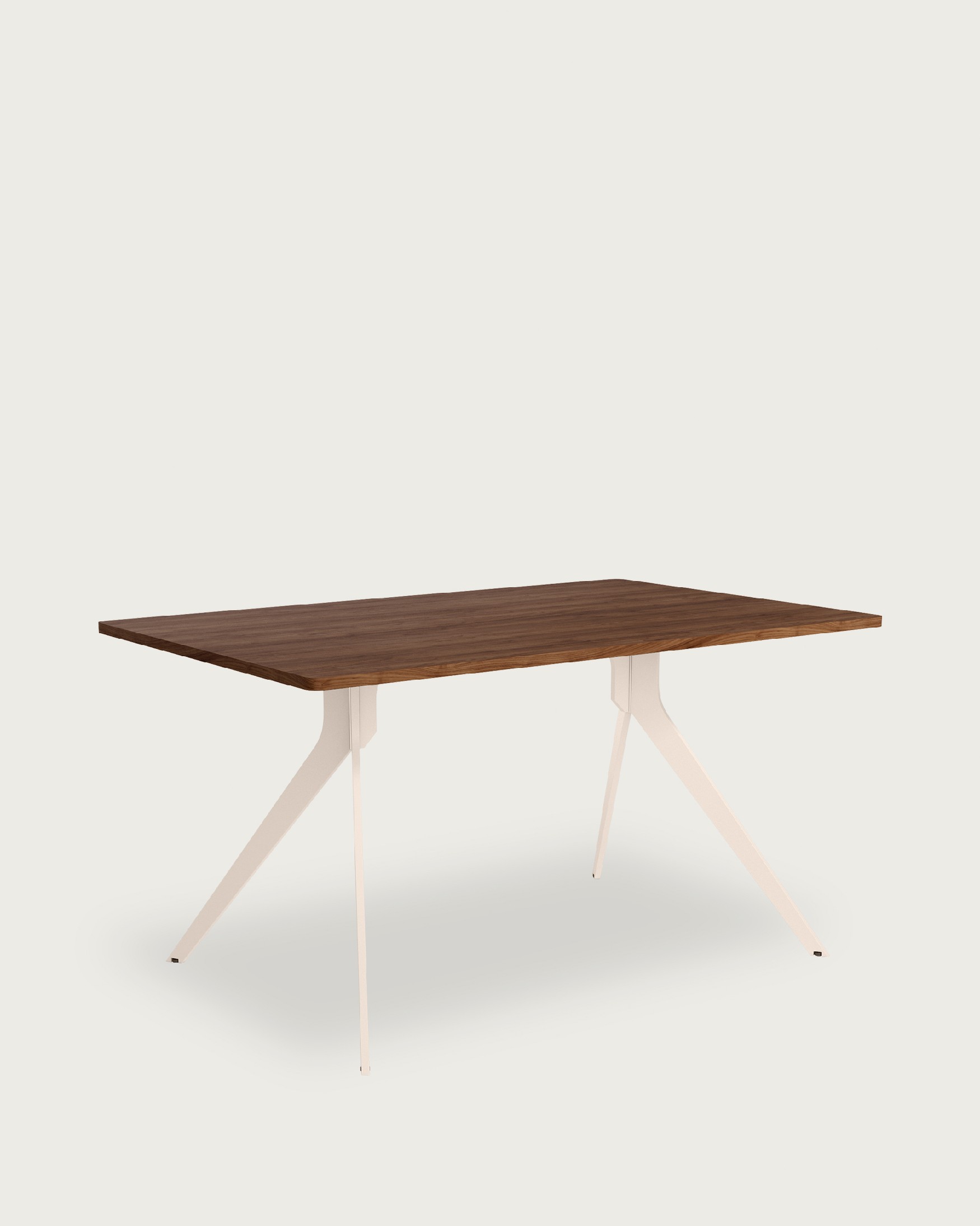 Iseo table with rounded edges made of Java melamine and ivory metal legs 140 x 90 cm
