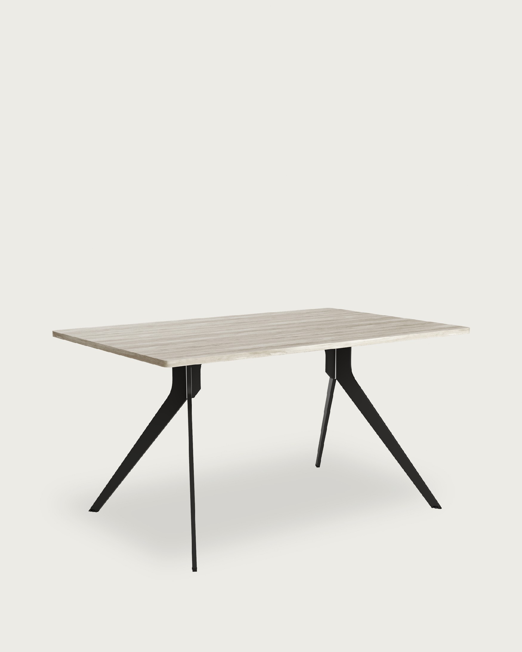 Table Iseo avec bords arrondis en mélamine artic et pied en métal noir 140 x 90 cm