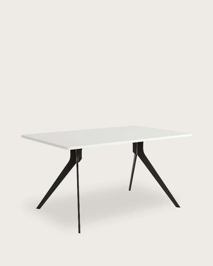 Iseo table with rounded edges, extra white melamine top, and black metal leg 140 x 90 cm