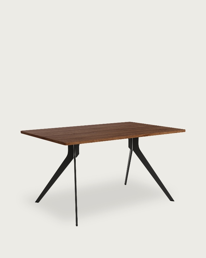 Iseo table with rounded edges, Java melamine top, and black metal leg 140 x 90 cm