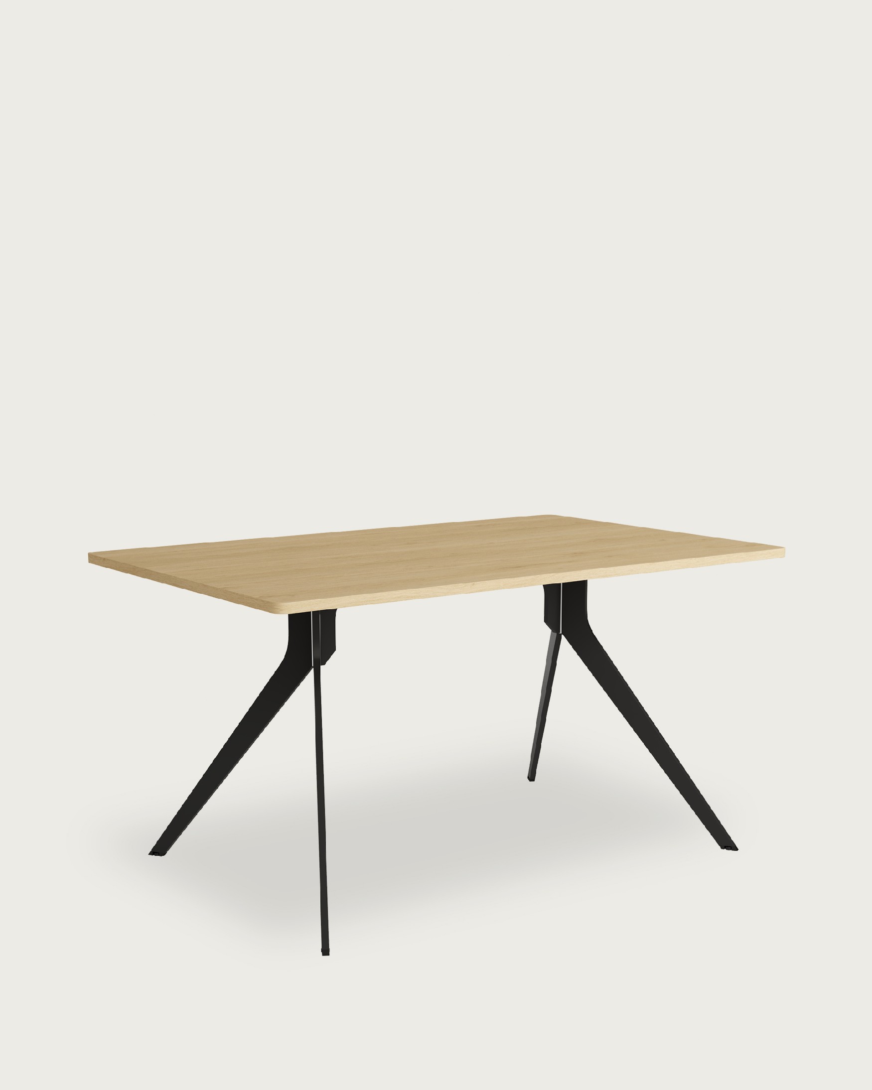 Iseo table with rounded edges, natural oak melamine top and black metal legs 180 x 90 cm