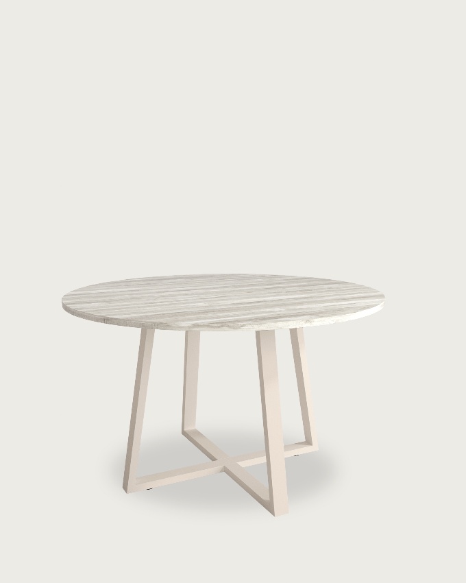Lugano round table with artic melamine top and ivory metal leg Ø 100 cm