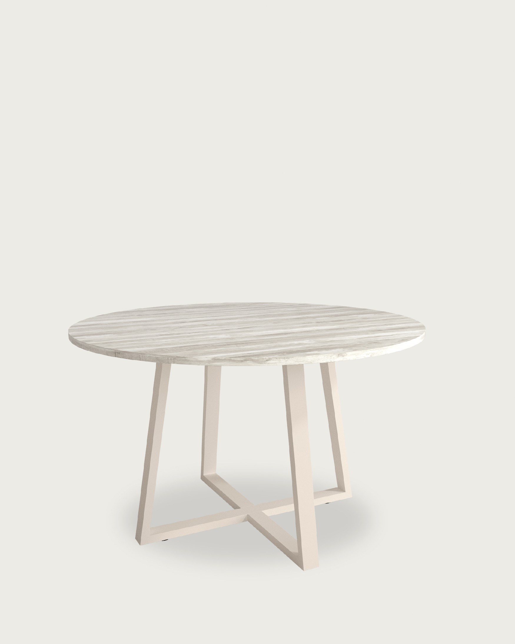 Lugano round table with artic melamine top and ivory metal leg Ø 100 cm