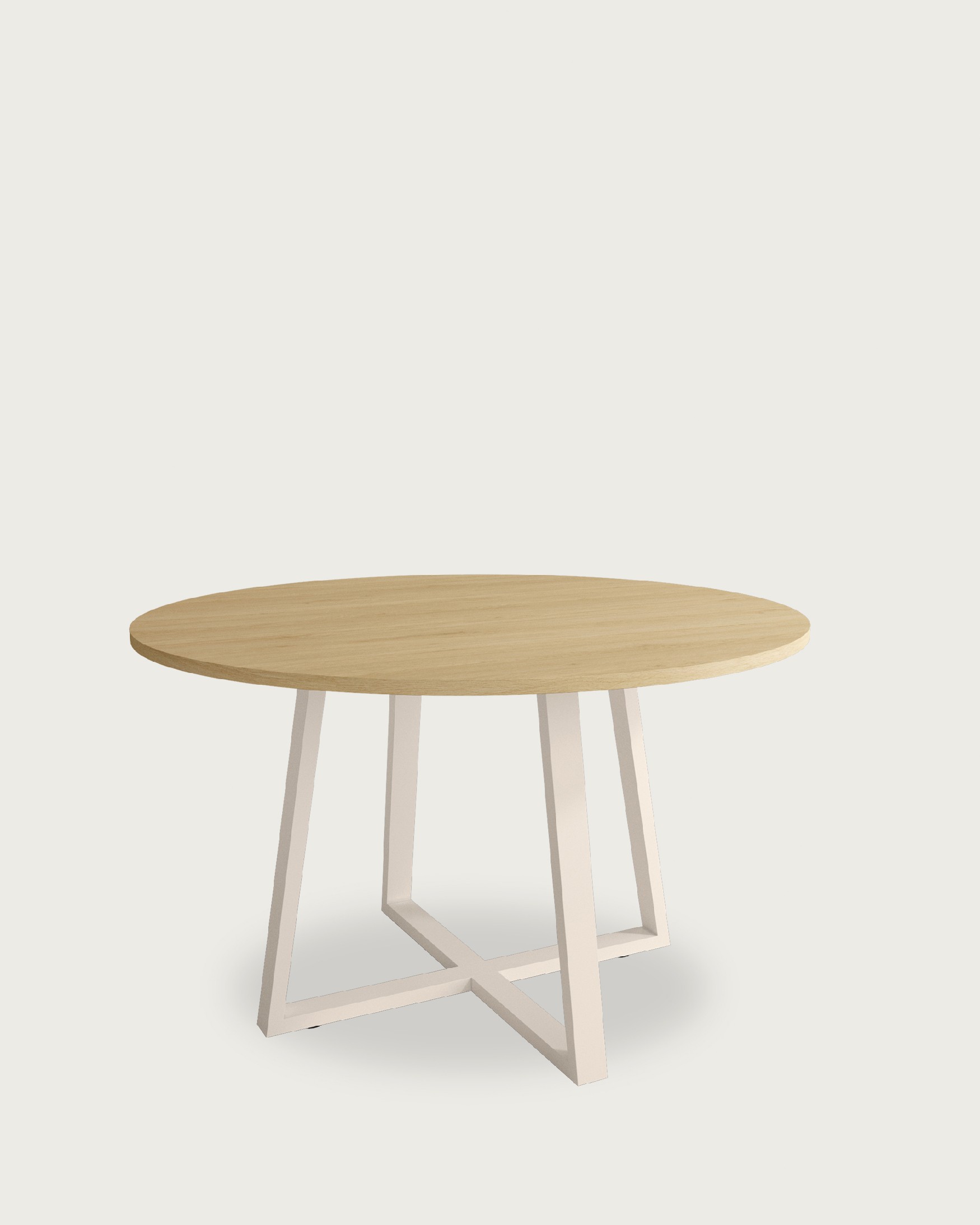 Table Lugano ronde avec plateau en mélamine chêne naturel et pied en métal ivoire Ø 100 cm