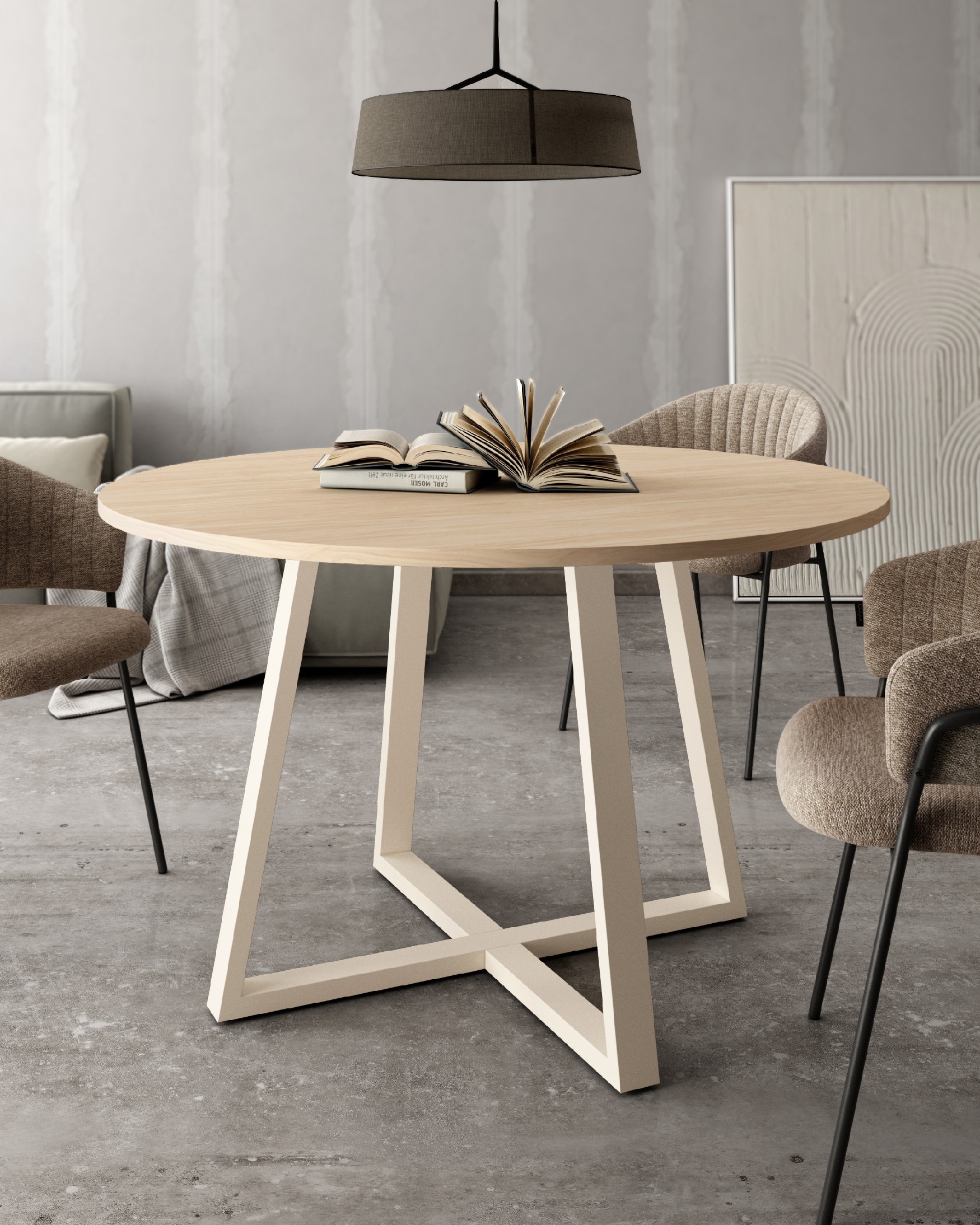 Lugano round table with alpine melamine top and ivory metal leg Ø 120 cm