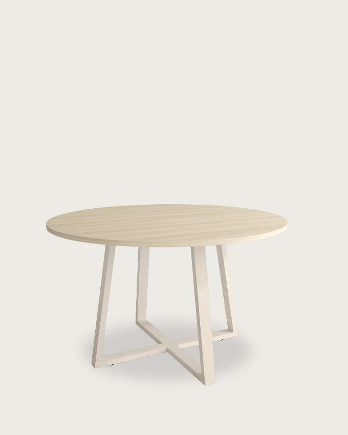 Lugano round table with an oak melamine top and ivory metal leg Ø 100 cm