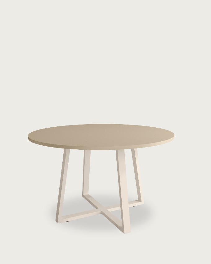 Lugano round table with pearl melamine top and ivory metal leg Ø 100 cm