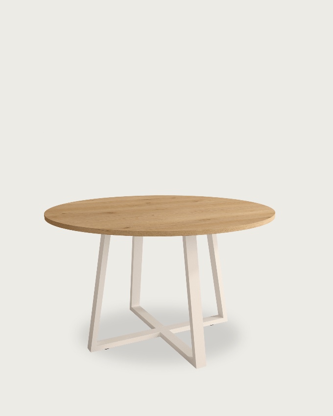 Lugano round table with oak melamine top and ivory metal leg Ø 100 cm