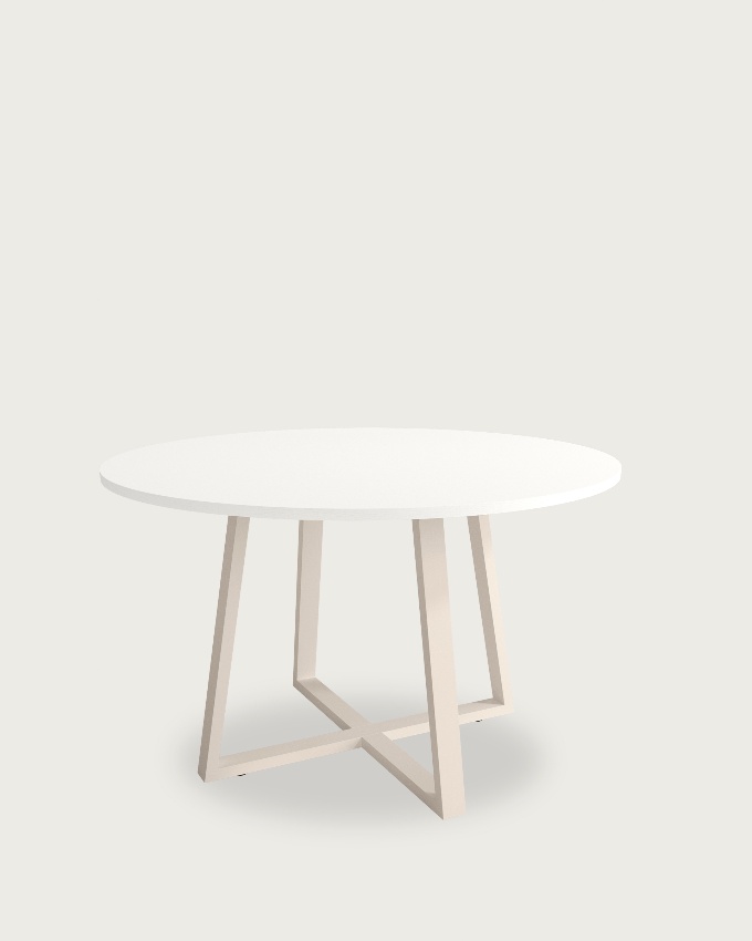 Lugano round table with a white soul melamine top and ivory metal leg Ø 100 cm