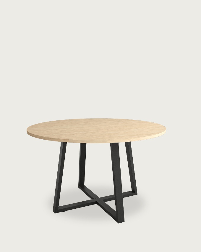 Table ronde Lugano avec plateau en mélamine alpin et pied métallique noir Ø 100 cm