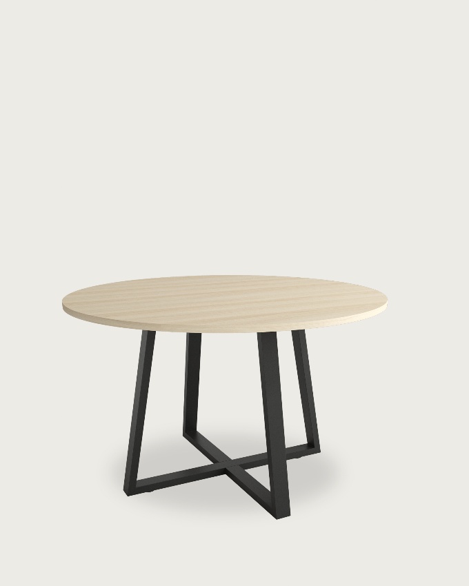 Table ronde Lugano avec plateau en mélamine chêne et pied métallique noir Ø 100 cm