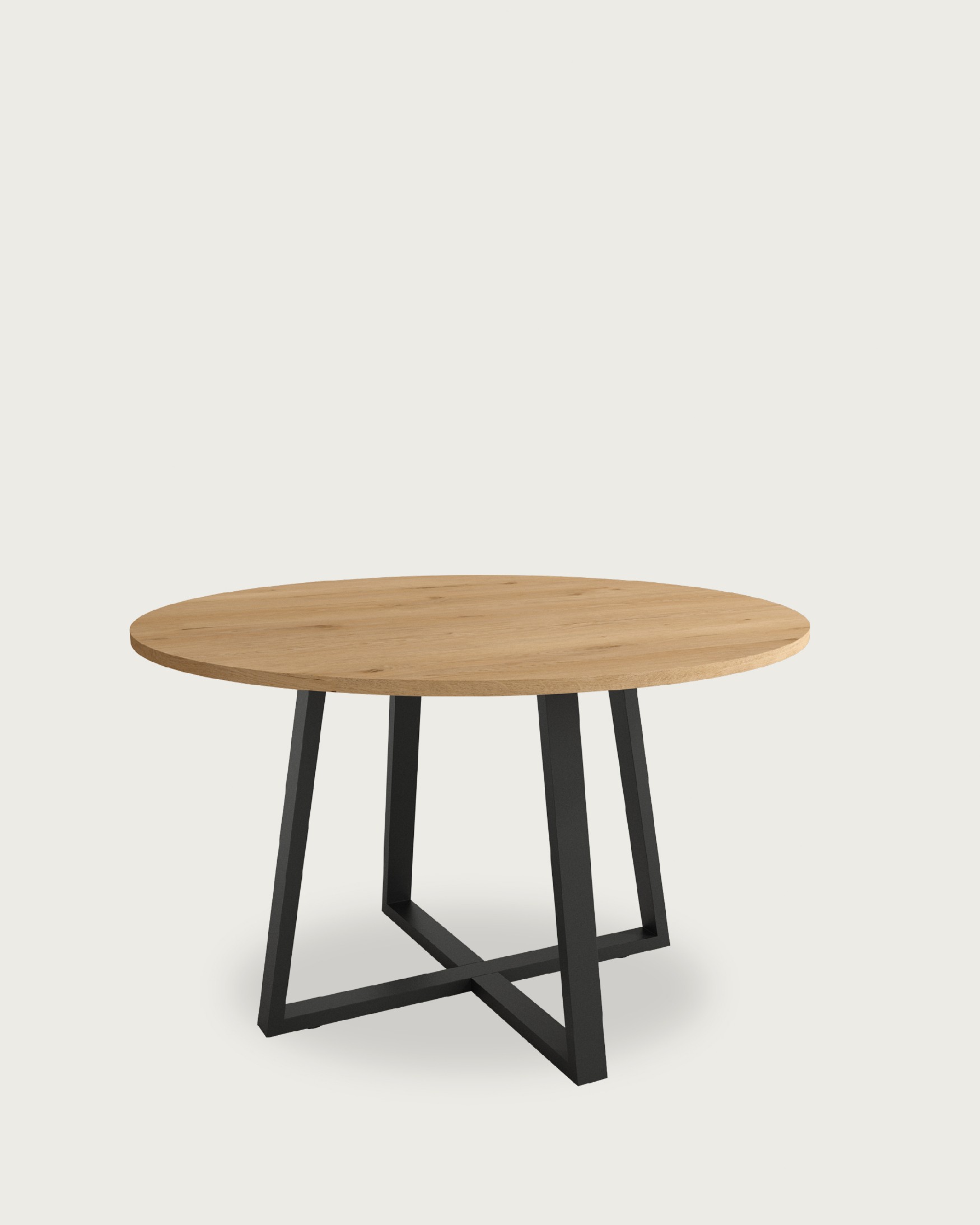 Lugano round table with oak melamine top and black metal leg Ø 120 cm
